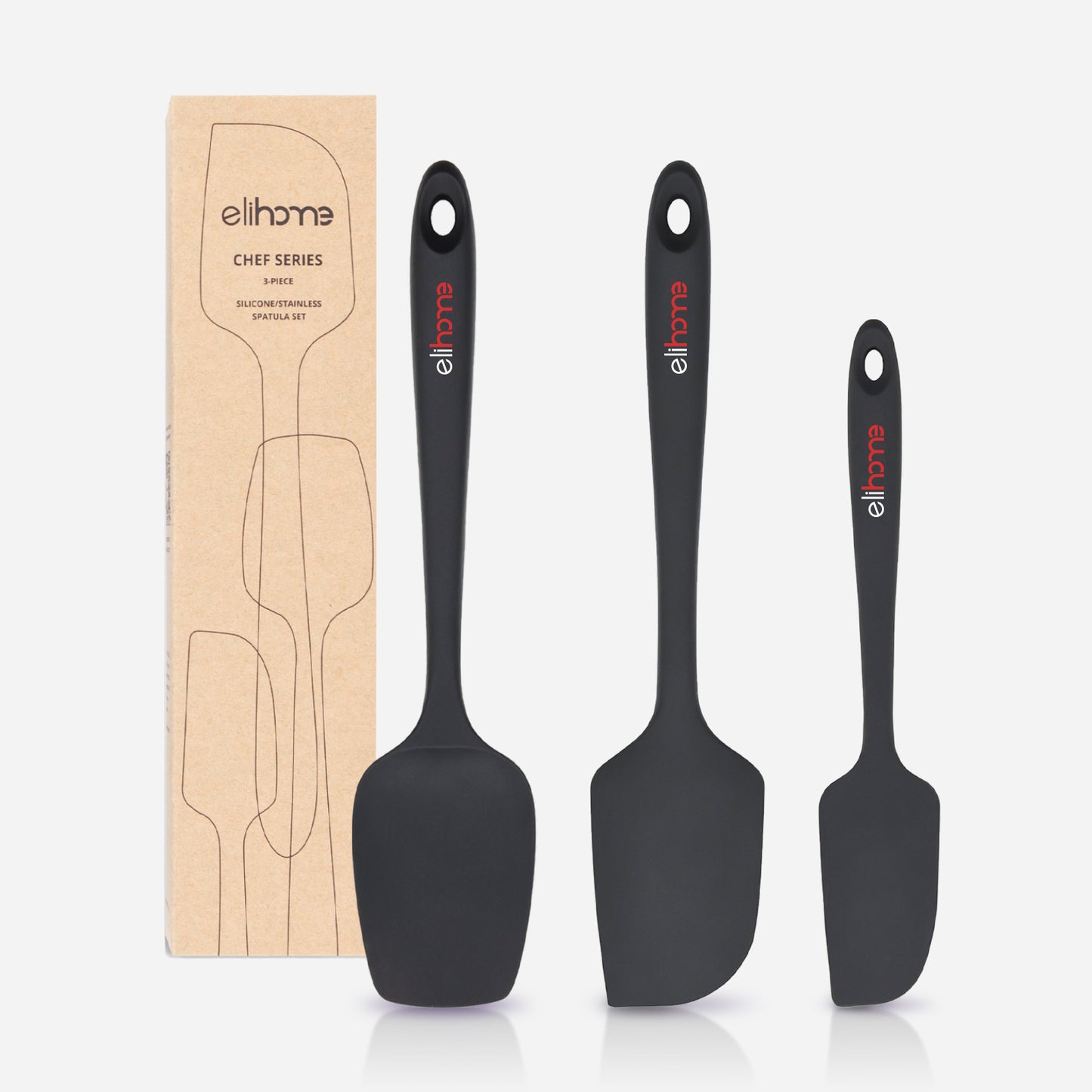 3 Piece Silicone Spatula Set - Black