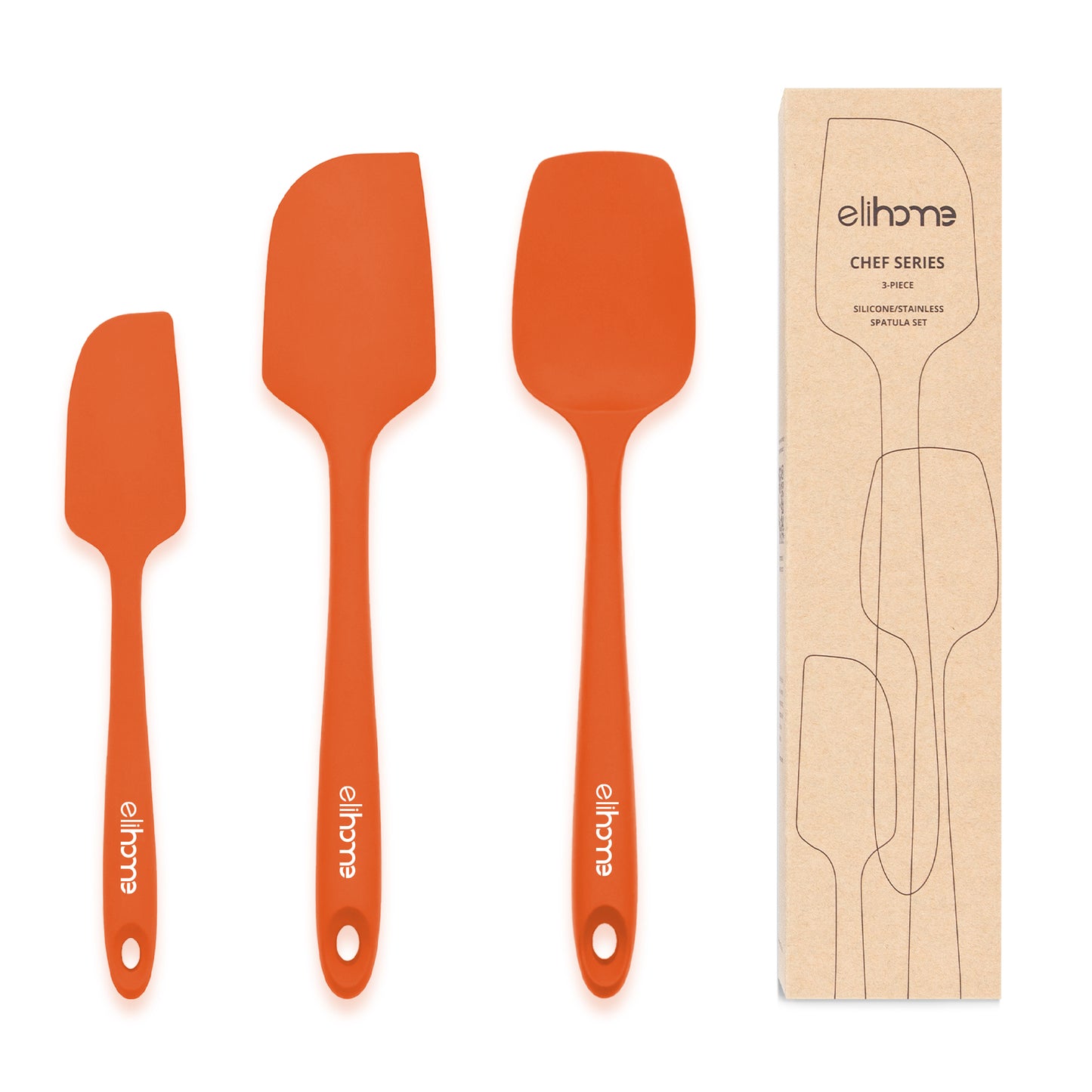 3 Piece Silicone Spatula Set - Orange