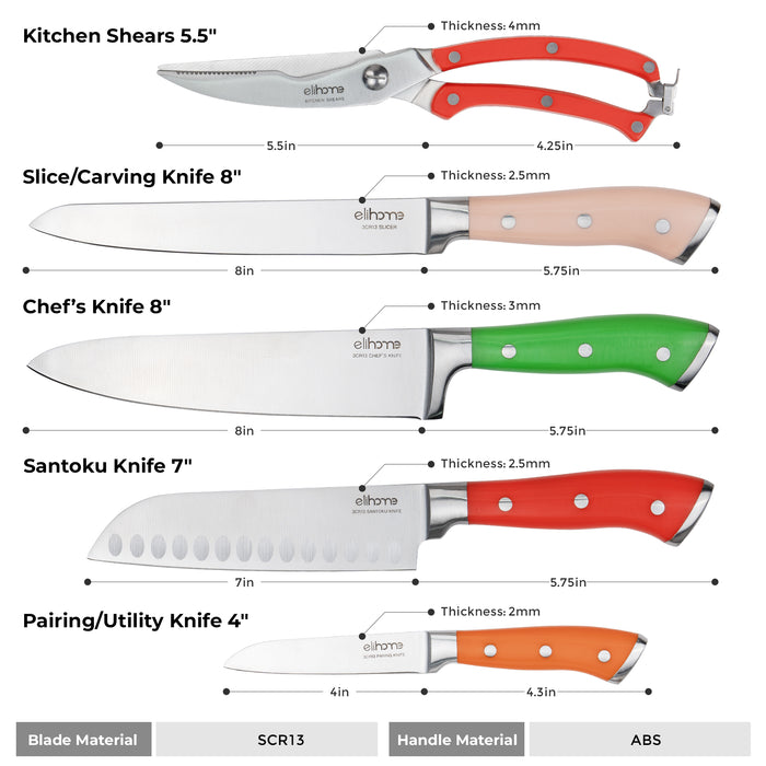 Elihome 5pcs Knife Set and 11 Piece Silicone Cooking Utensil Set