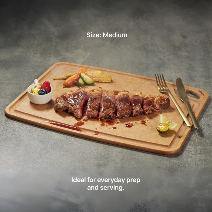 Elihome Classic Series 4 Piece Cutting Board Set (S+M+L+XL) - Medium board in use on kitchen countertop