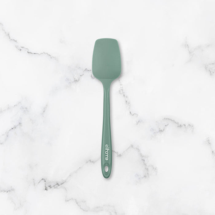 Elihome sage green silicone spoon spatula on marble background - heat-resistant, BPA-free, one-piece seamless design for easy cleaning