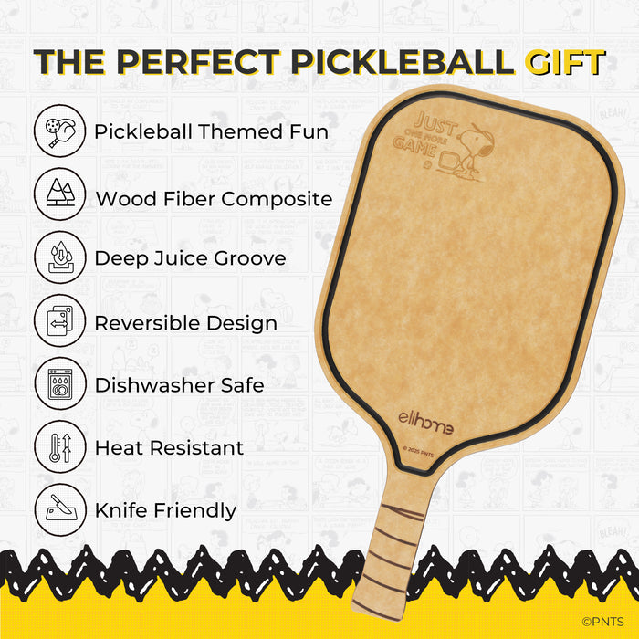 Pickleball paddle with features listed on a white background