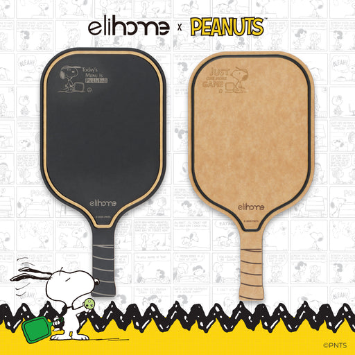 Two pickleball paddles with 'elihome' branding and Snoopy illustration on a white background.