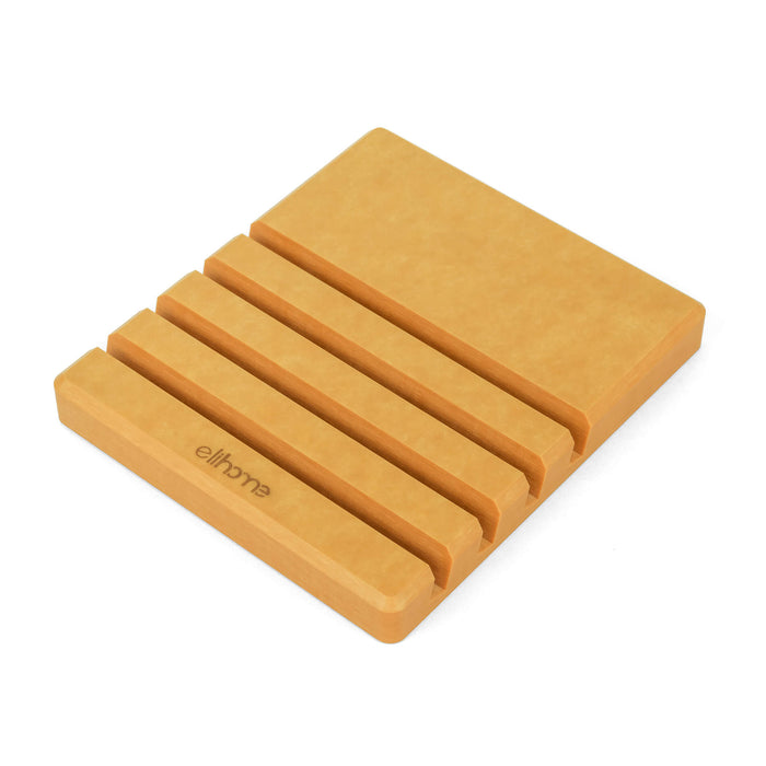 Elihome wood fiber cutting board organizer rack - angled view showing 6 storage slots