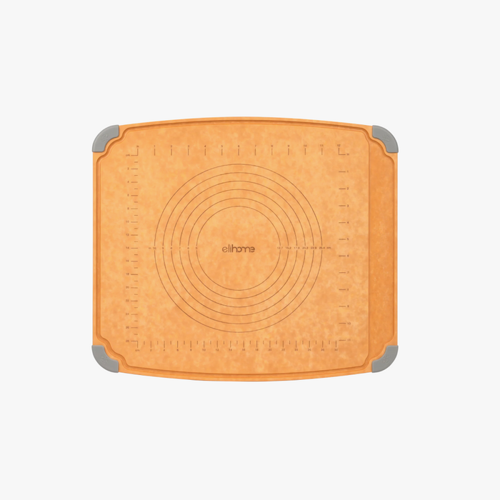Elihome Multi-Purpose Baking & Pastry Board 18" x 15" - wood fiber pastry board with measurement markings and rolling pin