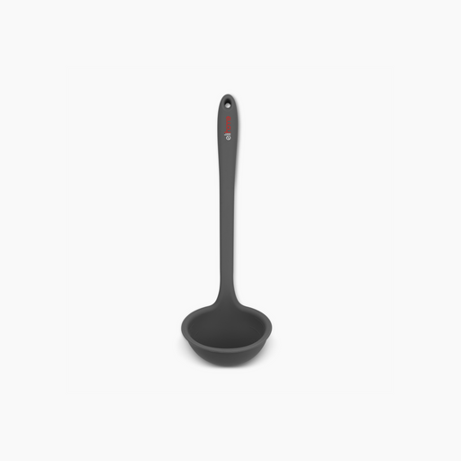 Elihome Classic Ladle in Gray, 13.5 inches long flexible silicone ladle with a precision pour spout, built-in measuring cup and ergonomic 45 degree handle
