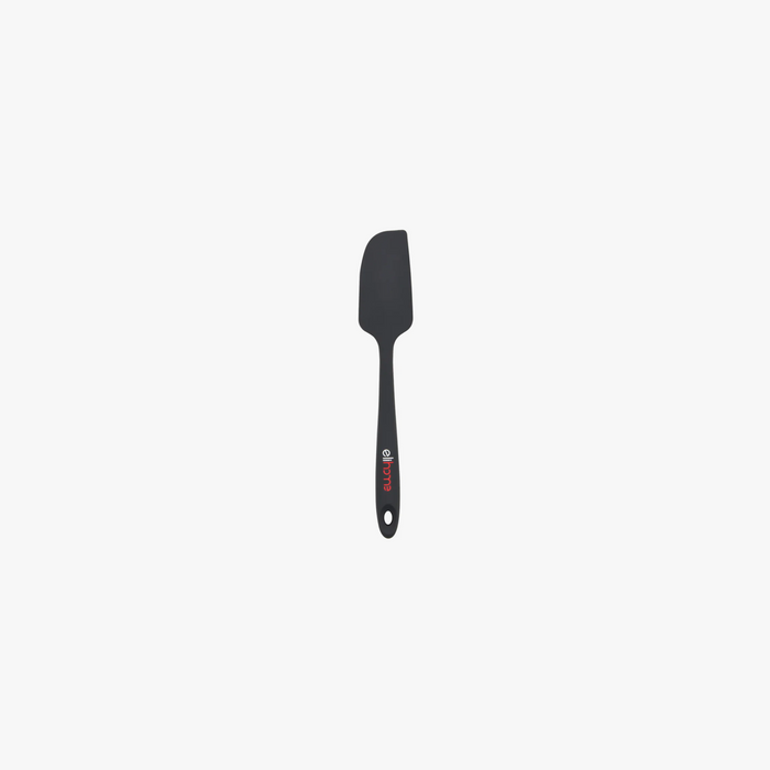 Elihome Mini Silicone Spatula in Black, 8.7 inches by 1.5 inches with seamless one piece design, reinforced steel core and ergonomic non-slip handle