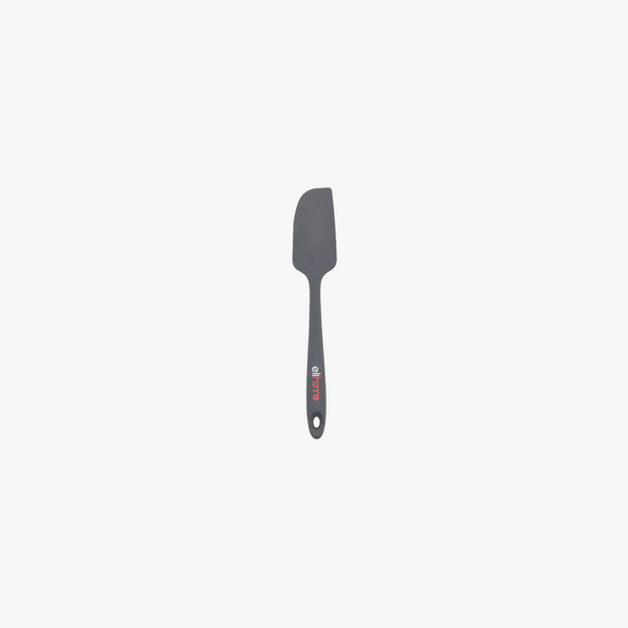 Elihome Mini Silicone Spatula in Gray, 8.7 inches by 1.5 inches with seamless one piece design, reinforced steel core and ergonomic non-slip handle