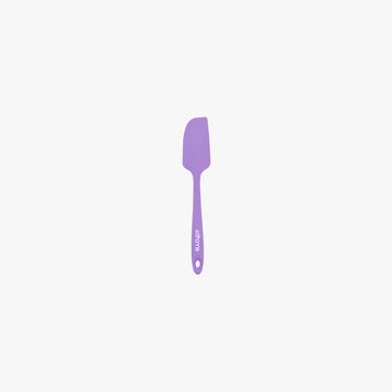 Elihome Mini Silicone Spatula in Purple, 8.7 inches by 1.5 inches with seamless one piece design, reinforced steel core and ergonomic non-slip handle