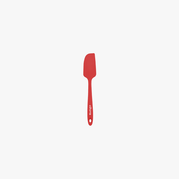 Elihome Mini Silicone Spatula in Red, 8.7 inches by 1.5 inches with seamless one piece design, reinforced steel core and ergonomic non-slip handle