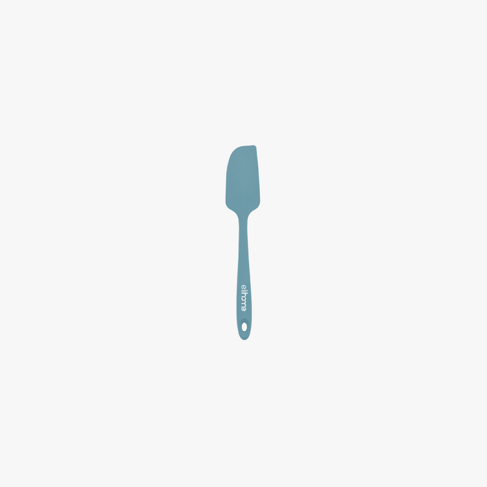Elihome Mini Silicone Spatula in Teal Grey, 8.7 inches by 1.5 inches with seamless one piece design, reinforced steel core and ergonomic non-slip handle
