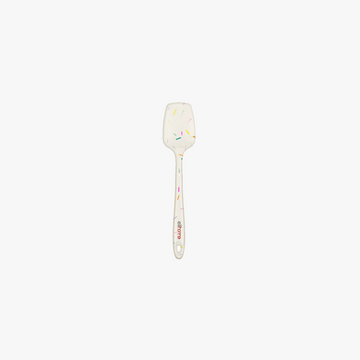 Elihome Mini Silicone Spoonula in Sprinkles, 8.75 inches by 1.8 inches with seamless one piece design, reinforced steel core and ergonomic non-slip handle