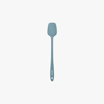 Elihome Skinny Slim Silicone Spoonula in Teal Grey, 11 inches by 1.5 inches with seamless one piece design, reinforced steel core and ergonomic non-slip handle