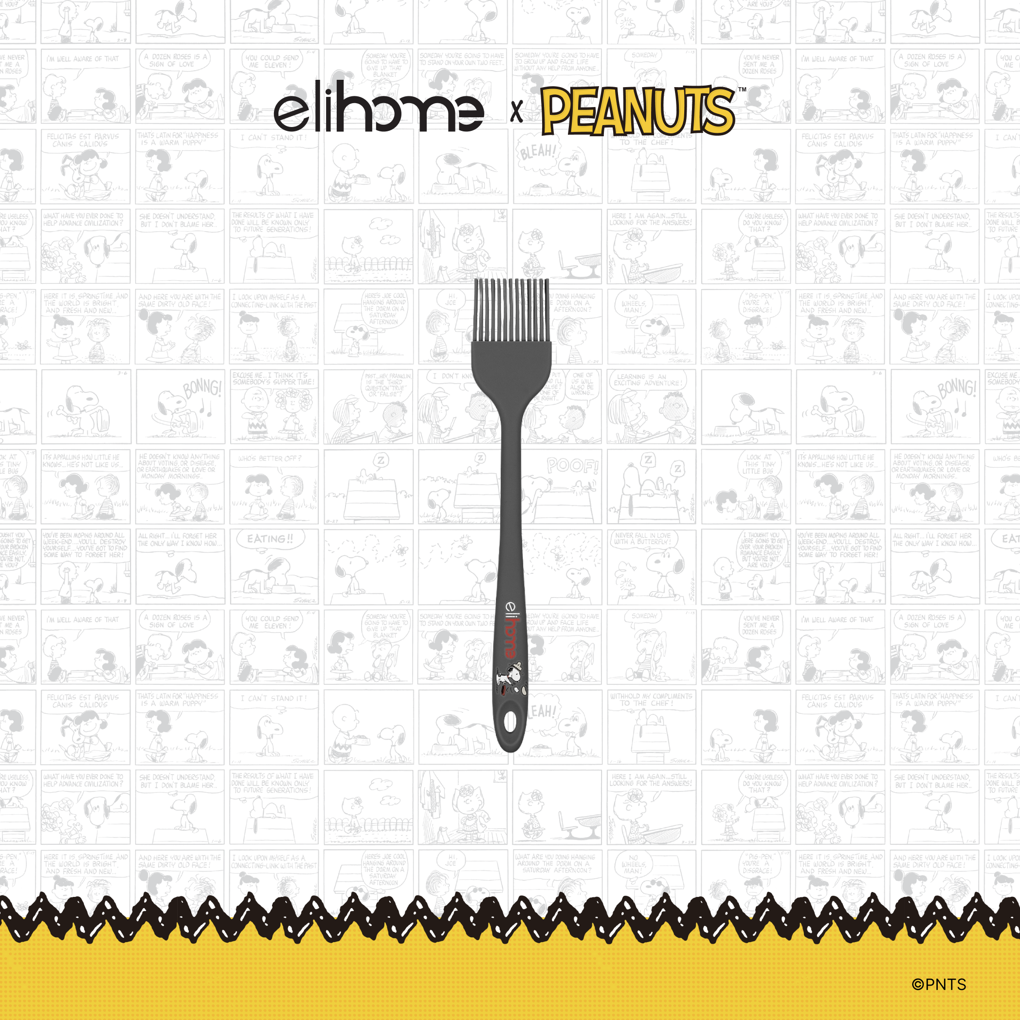 Elihome x Peanuts Silicone Basting Brush, 8.75 inches by 1.5 inches in Grey with official Snoopy artwork on the handle