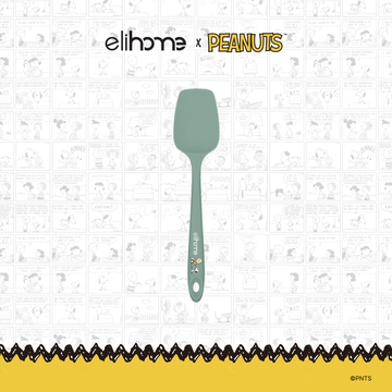 Elihome x Peanuts Classic Silicone Spoonula, 11 inches by 2.4 inches in Sage Green with official Snoopy artwork on the handle