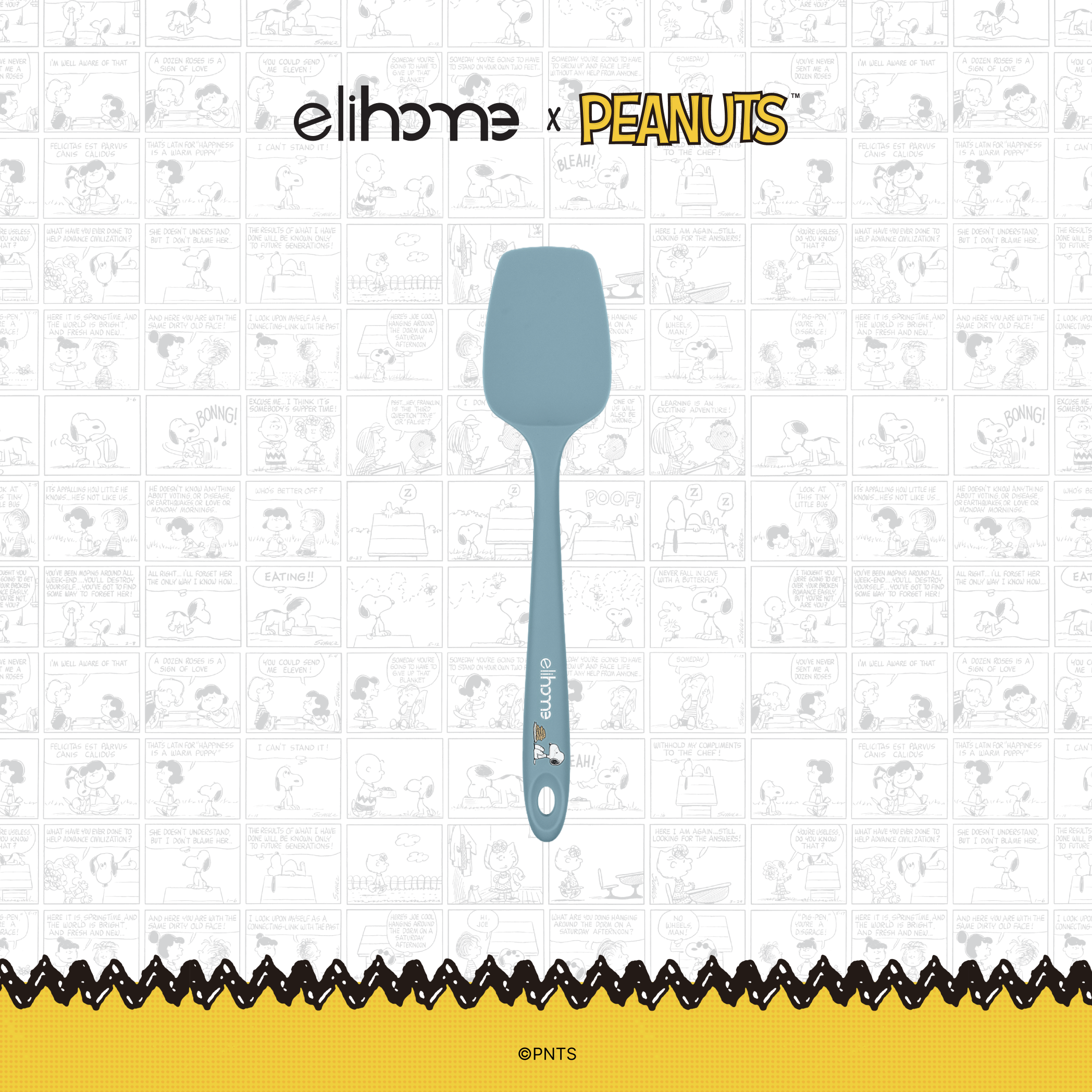 Elihome x Peanuts Classic Silicone Spoonula, 11 inches by 2.4 inches in Teal Grey with official Snoopy artwork on the handle