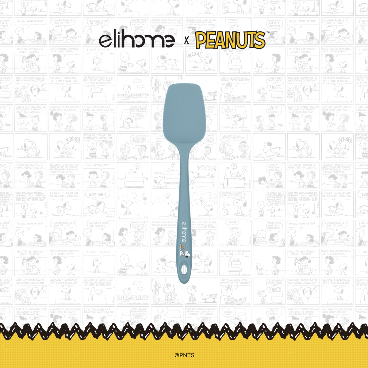 Elihome x Peanuts Classic Silicone Spoonula, 11 inches by 2.4 inches in Teal Grey with official Snoopy artwork on the handle