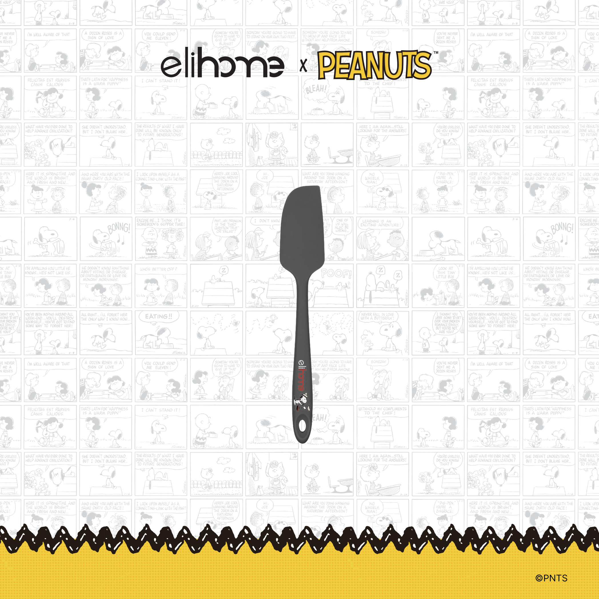 Elihome x Peanuts Mini Silicone Spatula, 8.7 inches by 1.5 inches in Grey with official Snoopy artwork on the handle