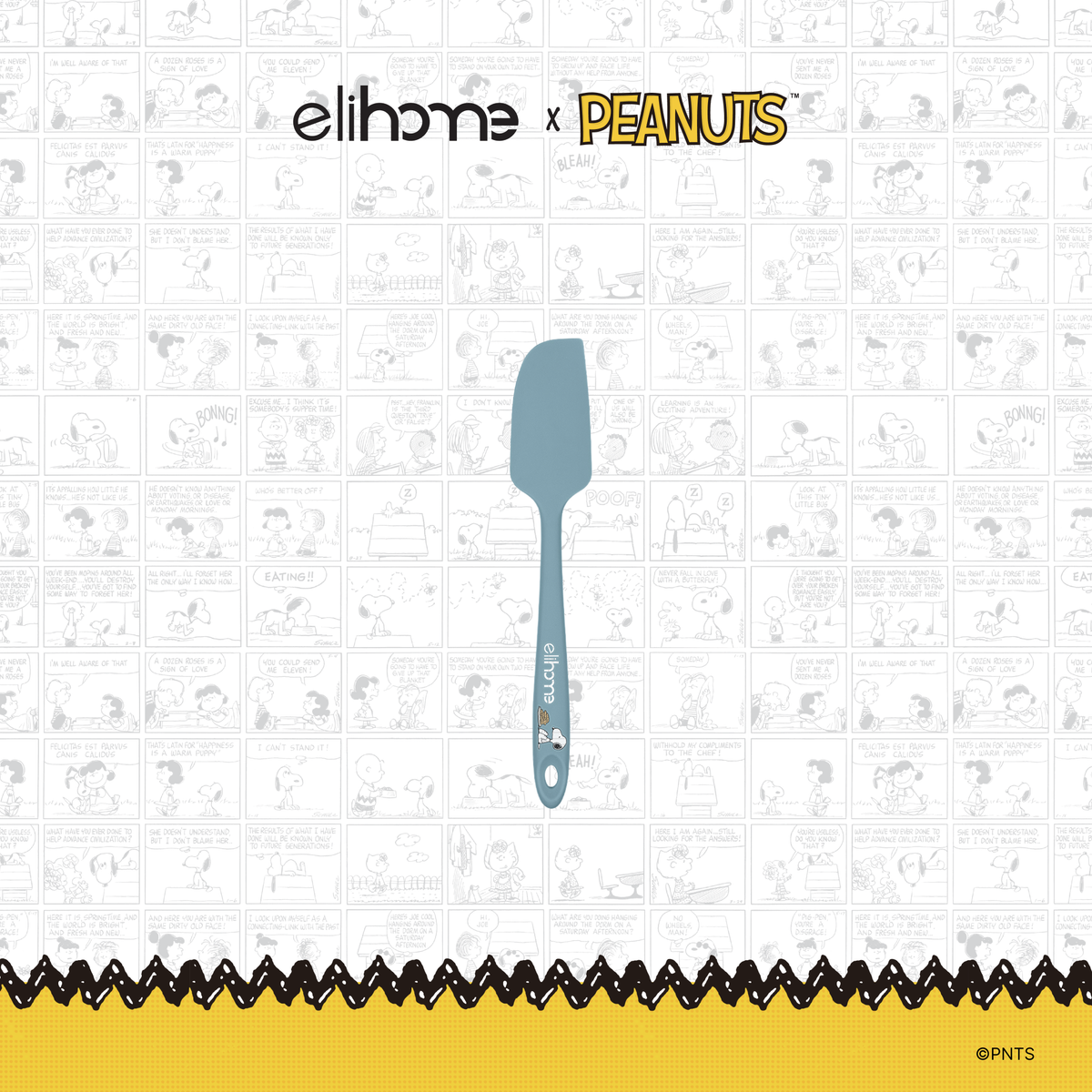 Elihome x Peanuts Mini Silicone Spatula, 8.7 inches by 1.5 inches in Teal Grey with official Snoopy artwork on the handle