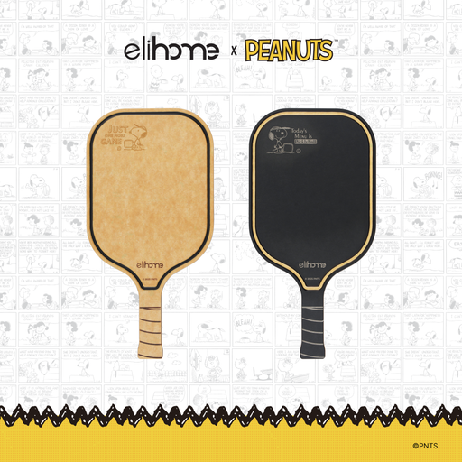 Elihome x Peanuts Pickleball Charcuterie Cutting Board "Just One More Game", natural side engraved with Snoopy and Just One More Game, black side engraved with Today's Menu is Pickleball
