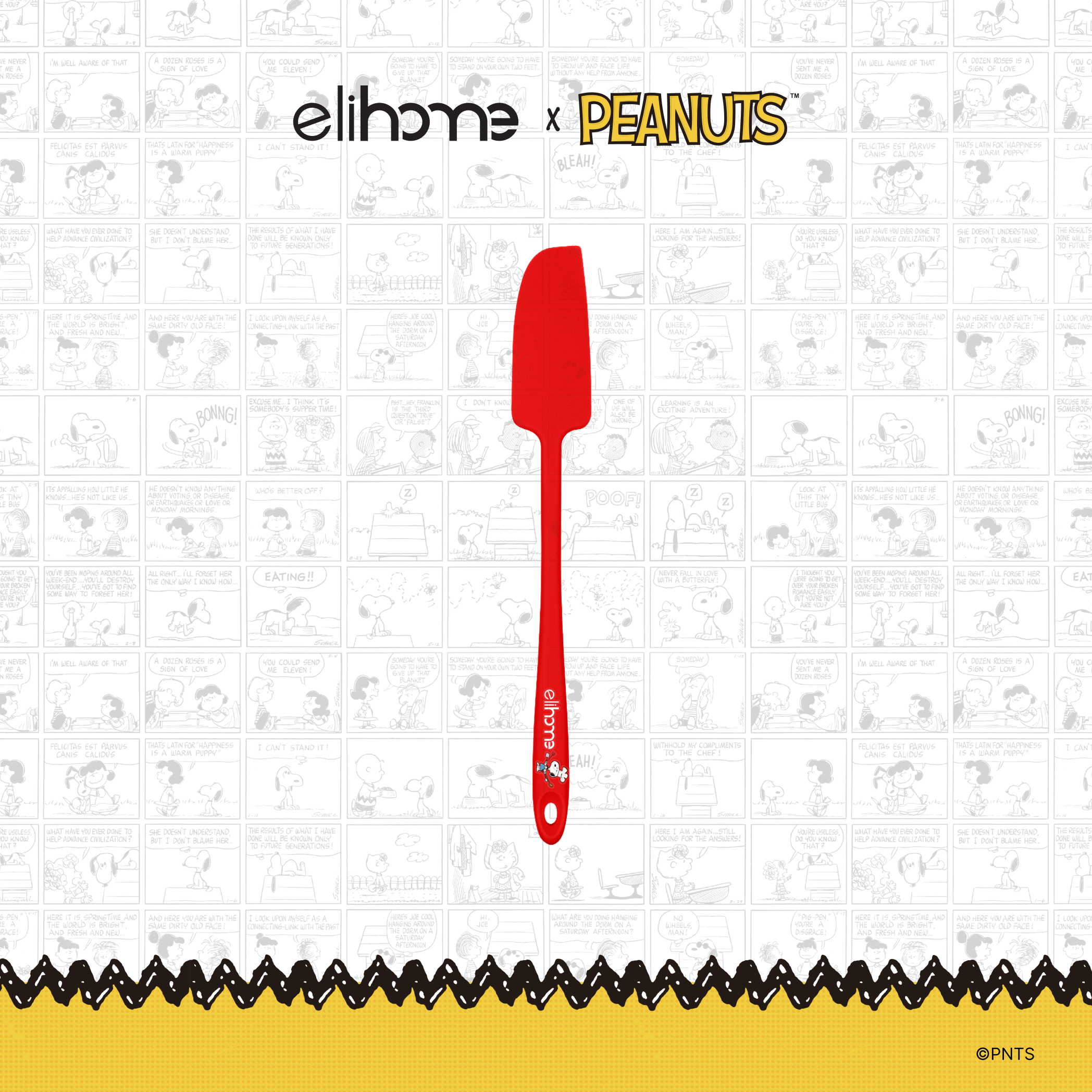 Elihome x Peanuts Skinny Silicone Spatula, 11 inches by 1.5 inches in Red with official Snoopy artwork on the handle