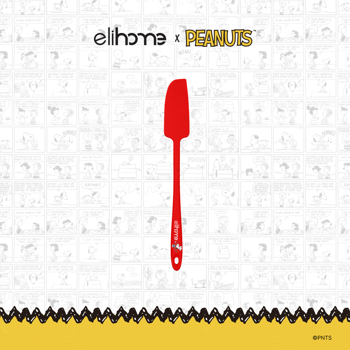 Elihome x Peanuts Skinny Silicone Spatula, 11 inches by 1.5 inches in Red with official Snoopy artwork on the handle