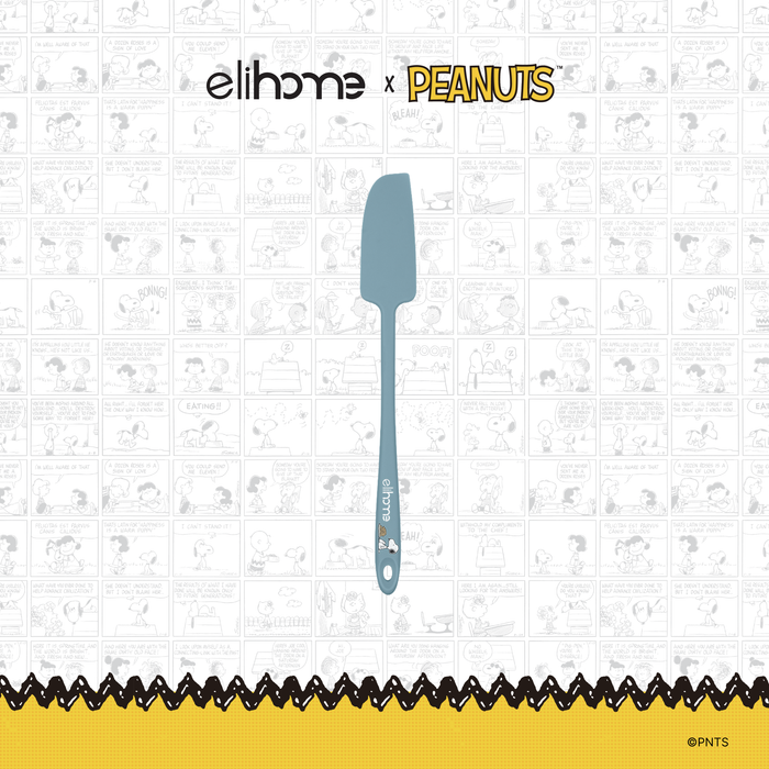 Elihome x Peanuts Skinny Silicone Spatula, 11 inches by 1.5 inches in Teal Grey with official Snoopy artwork on the handle