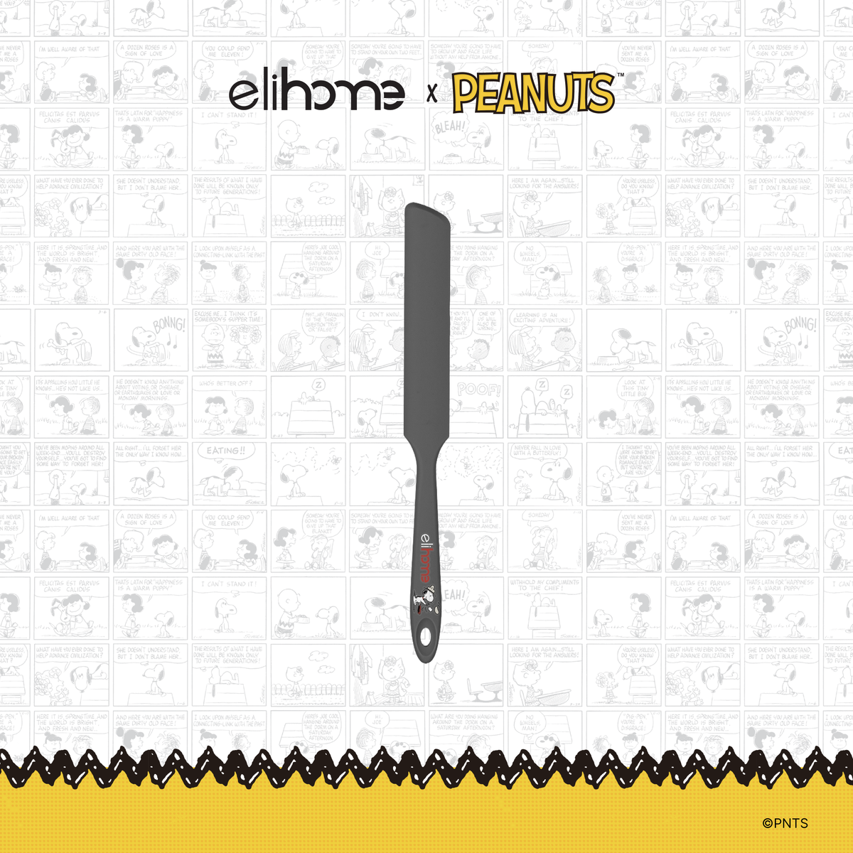Elihome x Peanuts Silicone Spreader, 10 inches by 1.1 inches in Grey with official Snoopy artwork on the handle