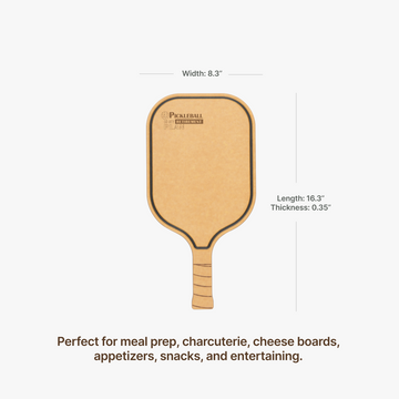 Elihome pickleball paddle cutting board engraved with Pickleball Is My Retirement Plan, measuring 16.3 by 8.3 by 0.35 inches