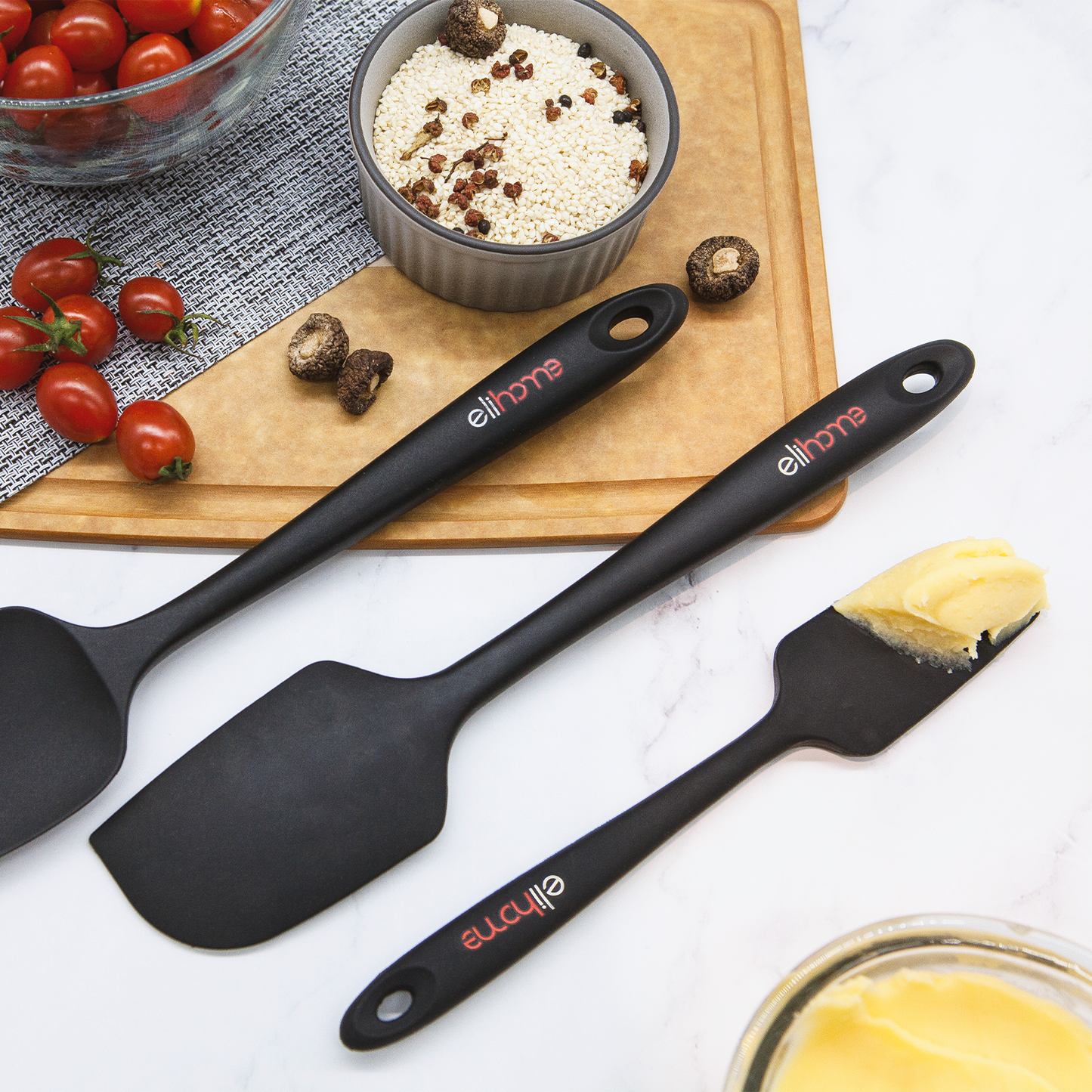 Black Silicone Spatula | 3 Piece Spatula Set | Elihome