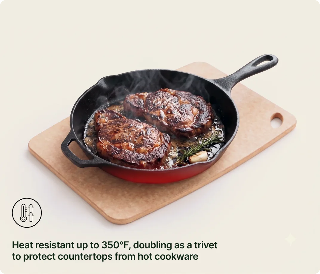 Heat resistant up to 350°F, doubling as a trivet to protect countertops from hot cookware