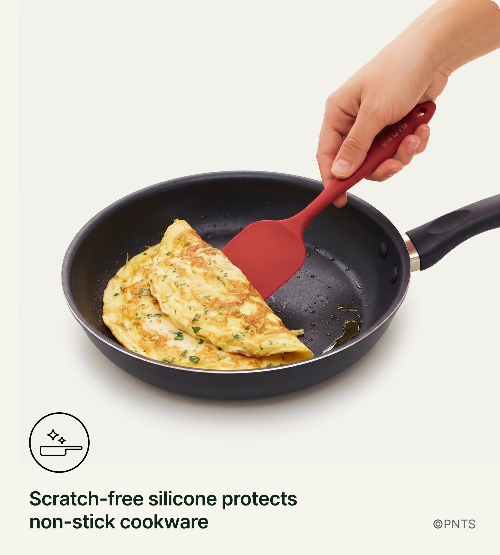 Scratch-free silicone protects non-stick cookware