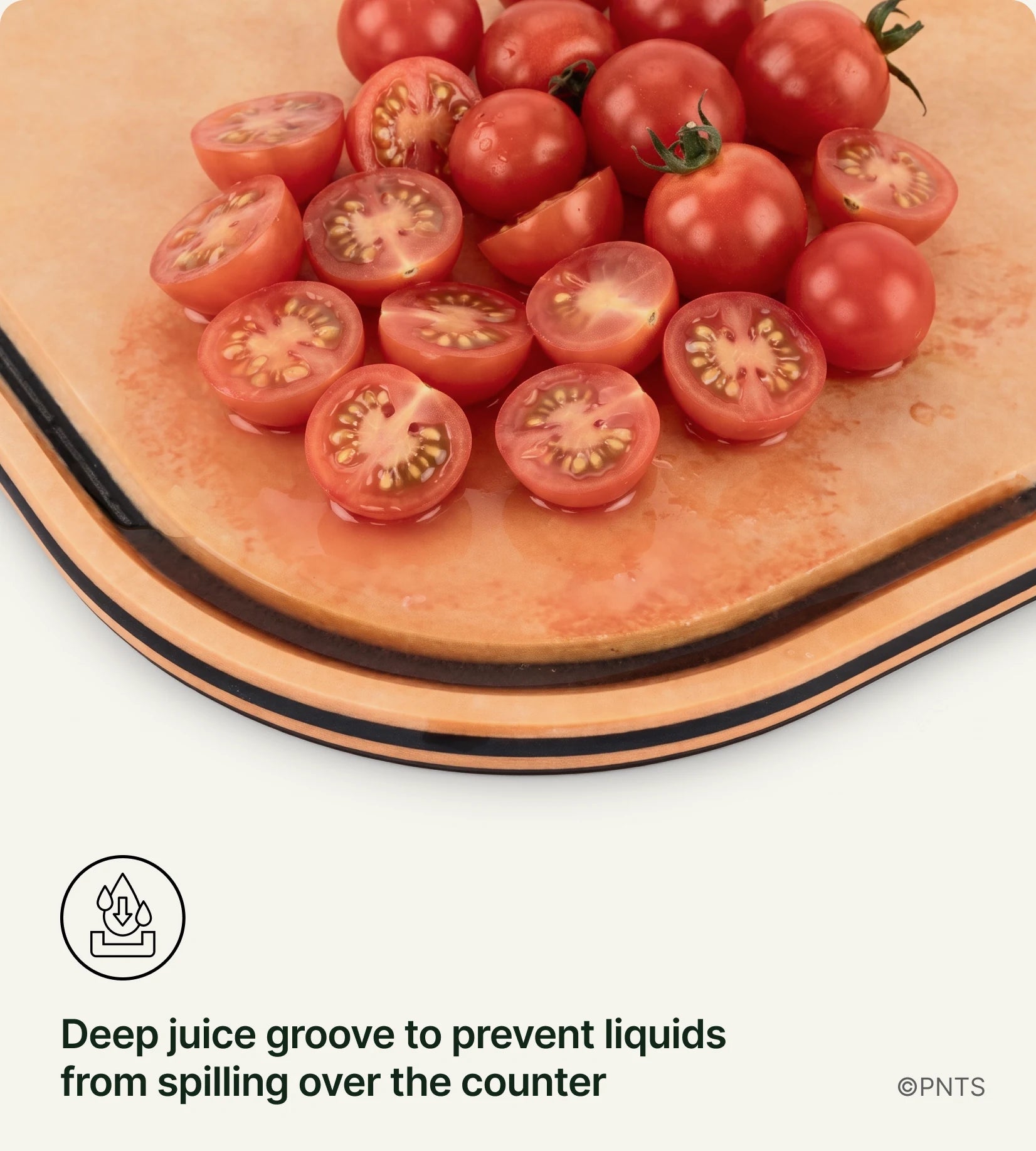 Deep juice groove to prevent liquids from spilling over the counter